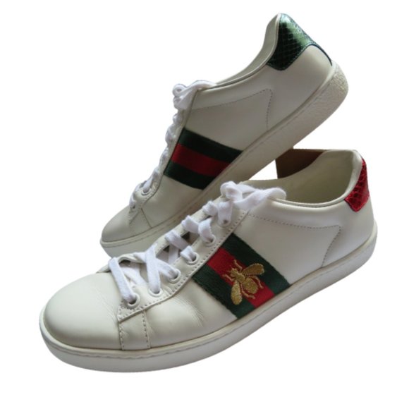 GUCCI ACE LOW TOP EMBROIDERED BEE ~ LOGO EMBOSSED LEATHER SNEAKERS US 6 - Picture 4 of 12